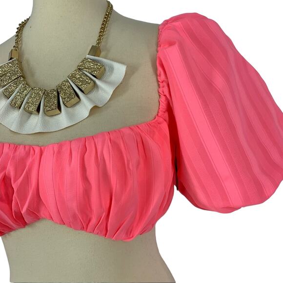 LPA Caspian Tube Top Neon Pink Women’s Small Puff Sleeves NEW - Picture 6 of 8